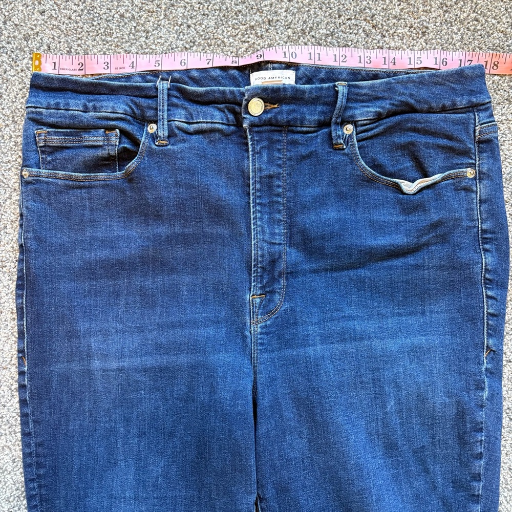 Good American High Rise Dark Wash Skinny Jeans Raw Hem size 18 - Picture 8 of 12